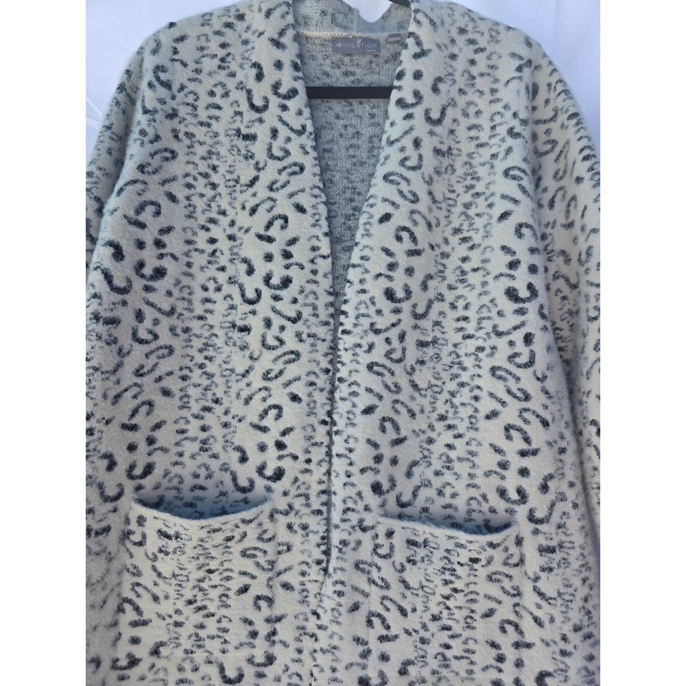 Evolution by Cyrus Women Leopard Print Open Front Cardigan Sweater Cream Black M - Picture 2 of 5